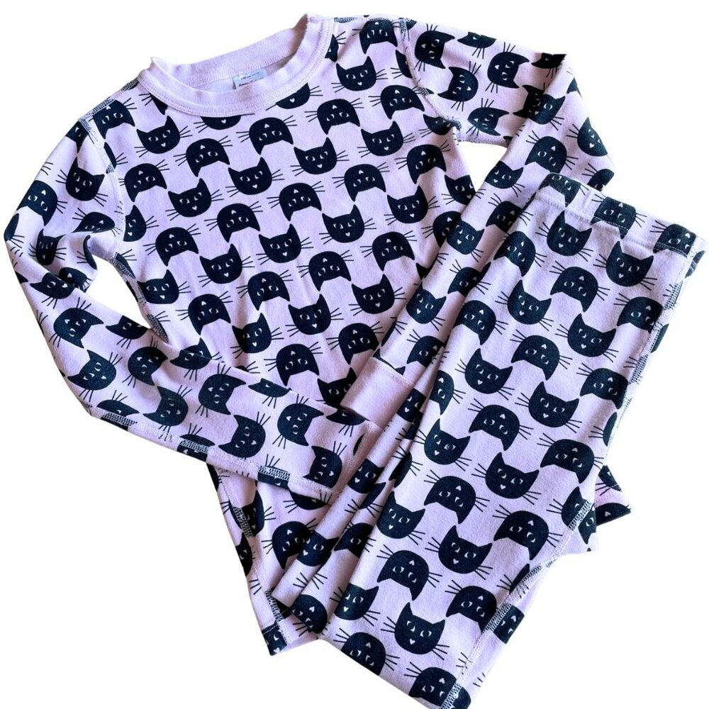 Hanna Andersson Pink Black Kitty Cats Organic Cotton PJs Pajamas - Size 10